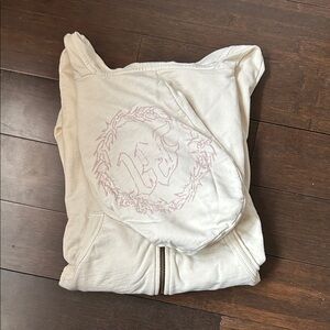 Morphine Generation Cream Zip Hoodie with Pink Stitch Detailing